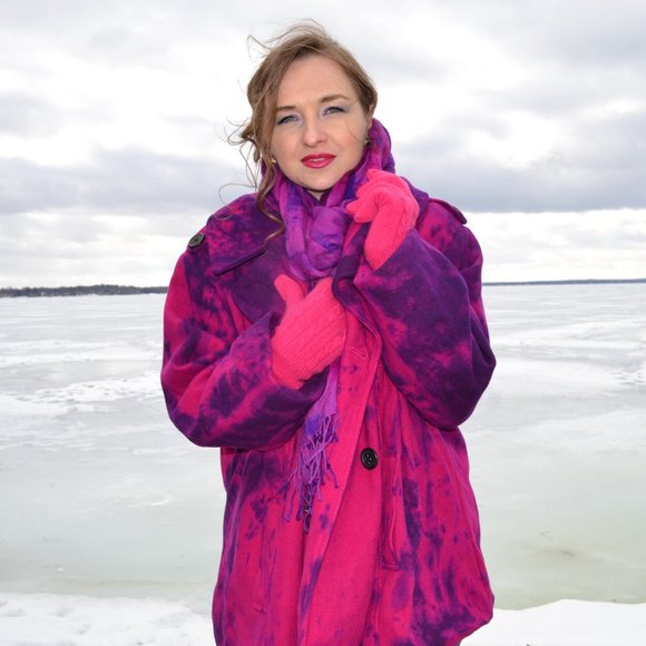 Winter cape Pea Coat Purple navy large XXL plus 12 14 16 18 pink black tie dyed - Picture 2 of 15